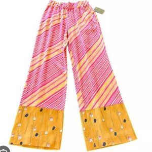 Anthropologie Elevenses Palazzo Pants Pink Yellow Watercolor Bold Size XS